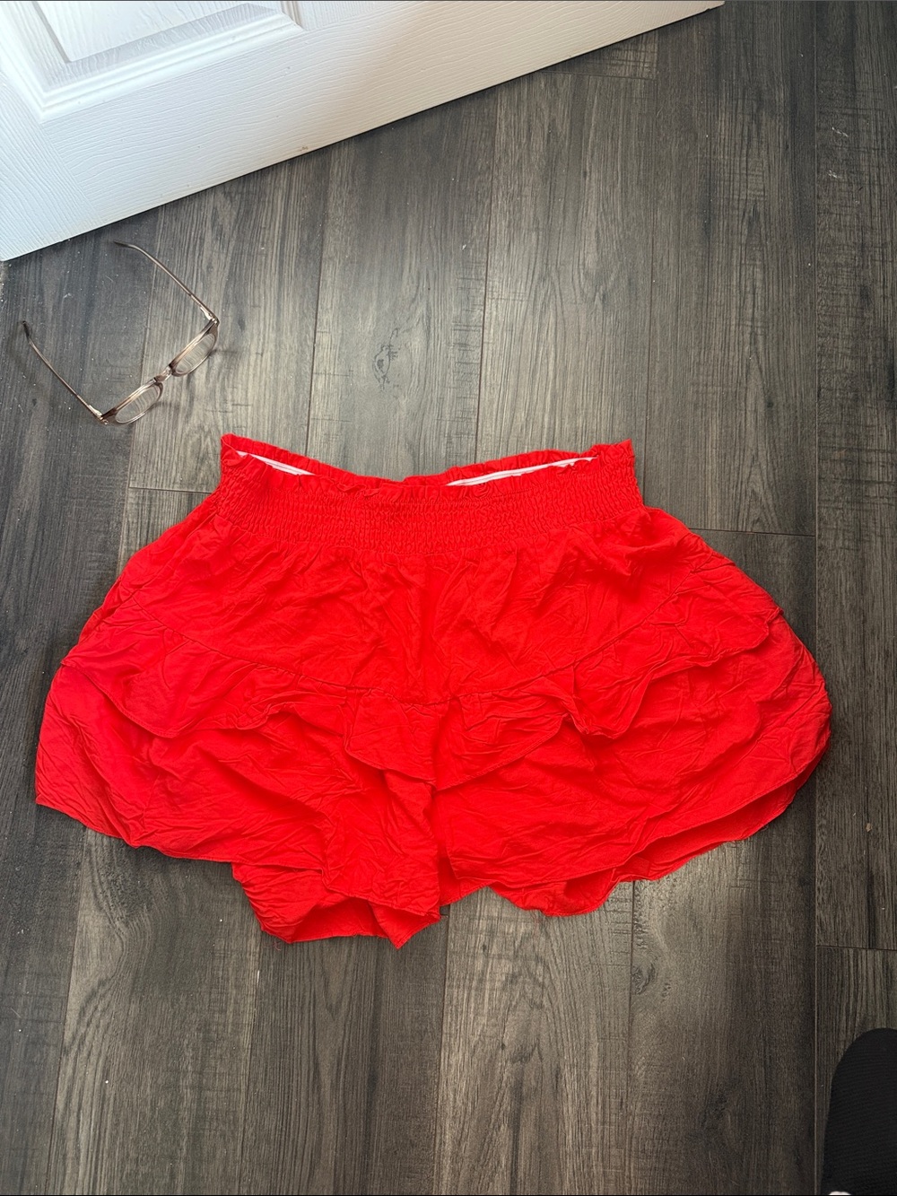 Women's Red Ruffle Skort with Smocked Waist